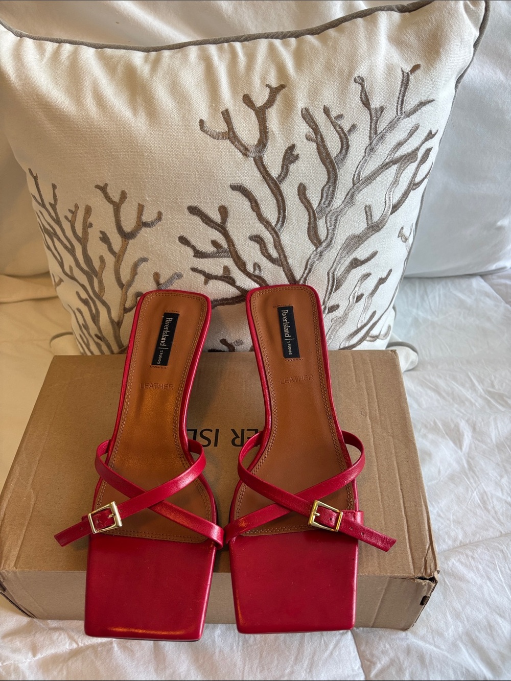 River Island Red Strappy Kitten Heel Mules